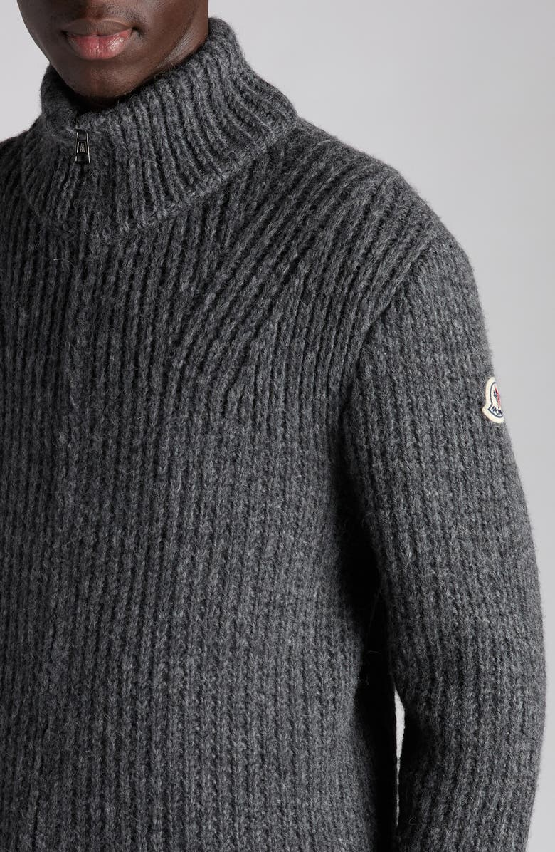 Moncler Alpaca Blend Full Zip Cardigan, Alternate, color, Dark Gray Melange