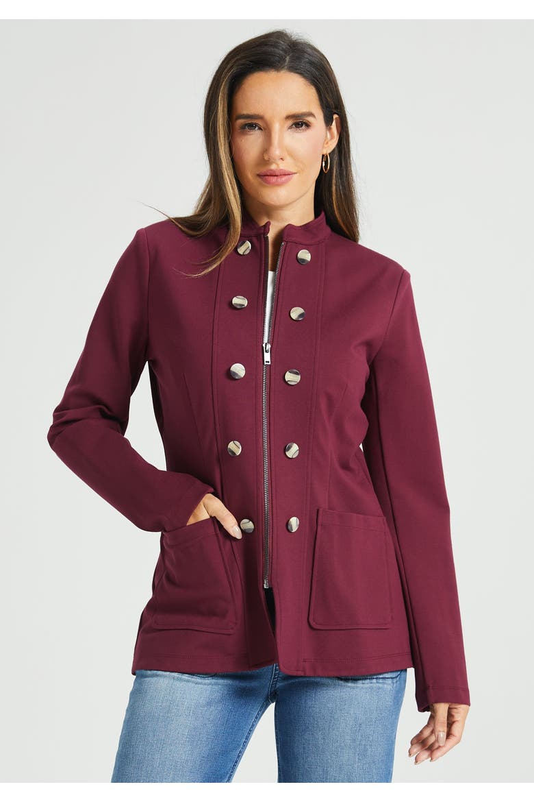 Military Zip Jacket Stretch Ponte, Main, color, Burgundy