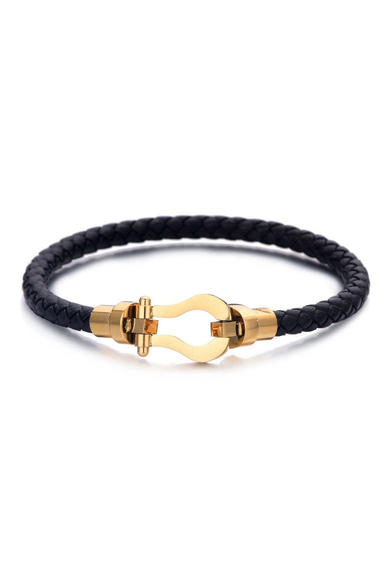 Men's Tarnish Resistant Braided Leather Bracelet, Main, color, BLACK