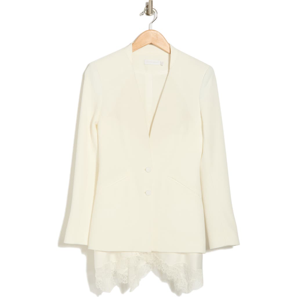Simkhai Jonathan Lace Trim Combo Crepe Basque Jacket In White