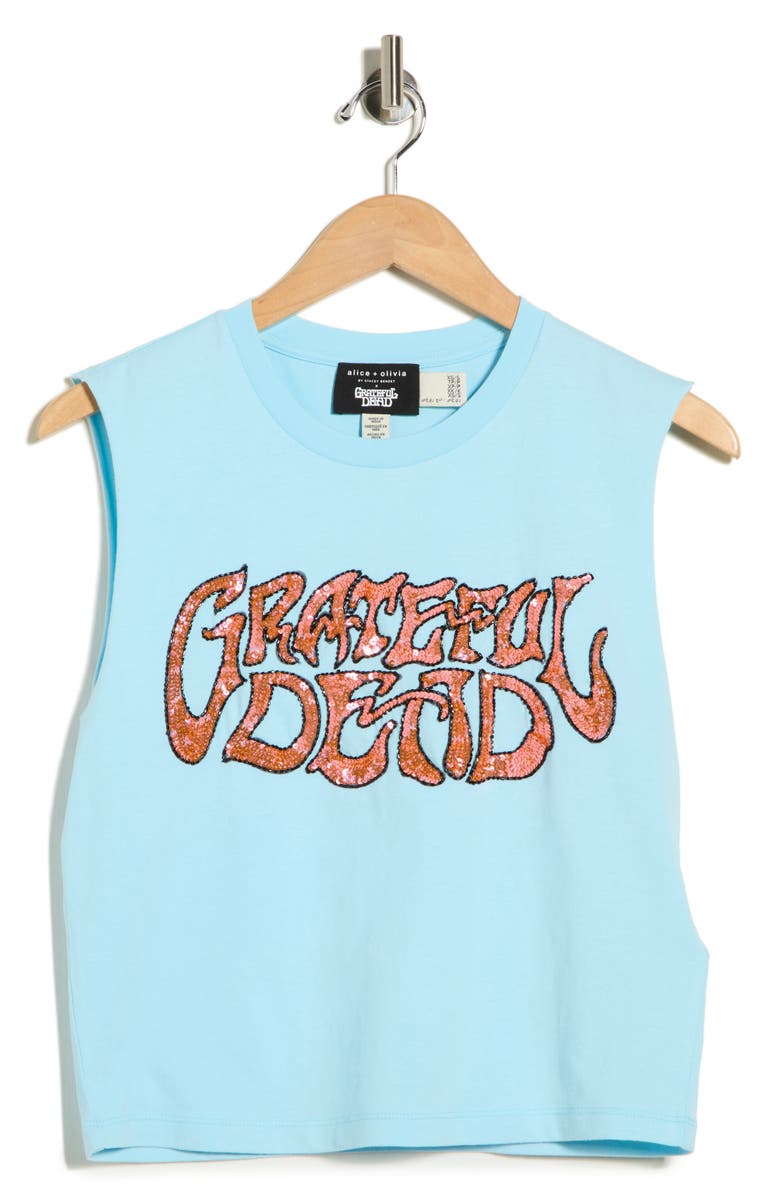 Alice + Olivia Micah Embellished Muscle Tank, Main, color, Carolina Blue Multi