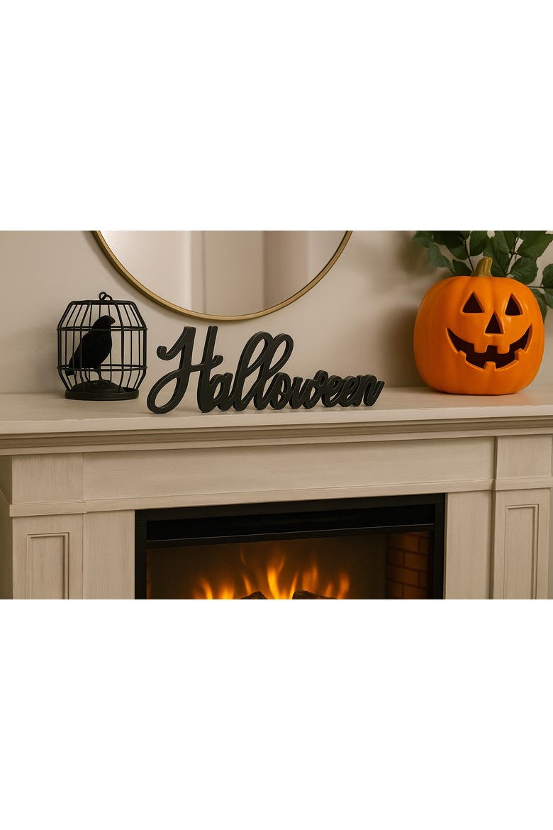 Black Halloween Die Cut Cursive MDF Decor Spooky Figurine, Alternate, color, Black