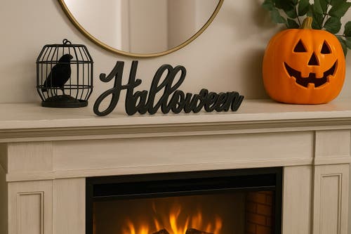 Transpac Black Halloween Die Cut Cursive Mdf Decor Spooky Figurine In Black