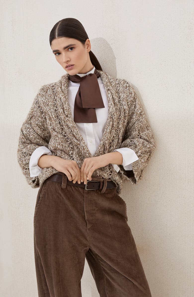 Brunello Cucinelli Dazzling chiné cardigan, Alternate, color, Beige