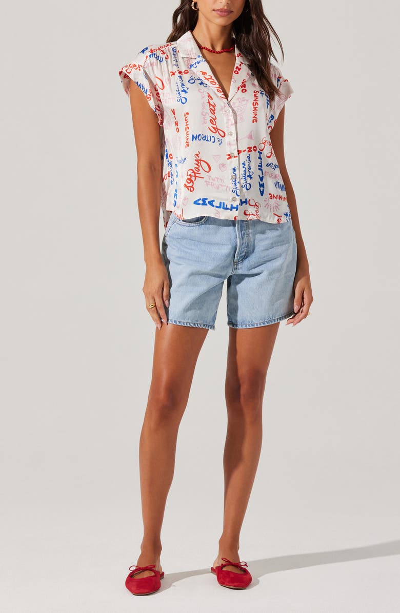 ASTR the Label Callen Print Camp Shirt, Alternate, color, White Multi Script