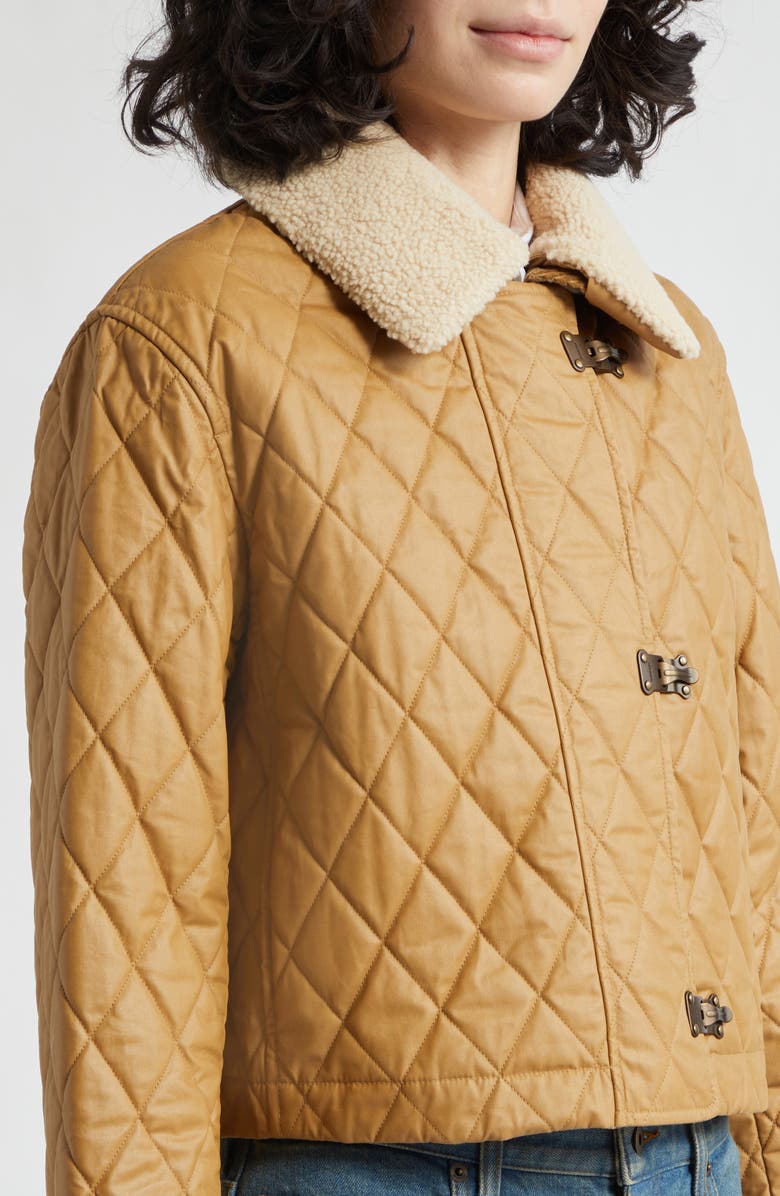 Burberry Howle Quilted Jacket with Genuine Shearling Collar, Alternate, color, Sepia/ Hay