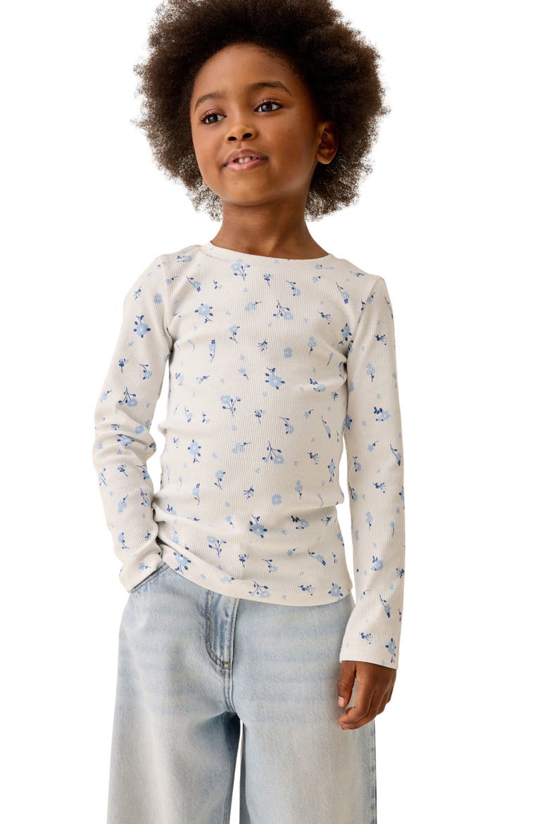 Kids' Floral Ribbed T-Shirt, Alternate, color, WHITE