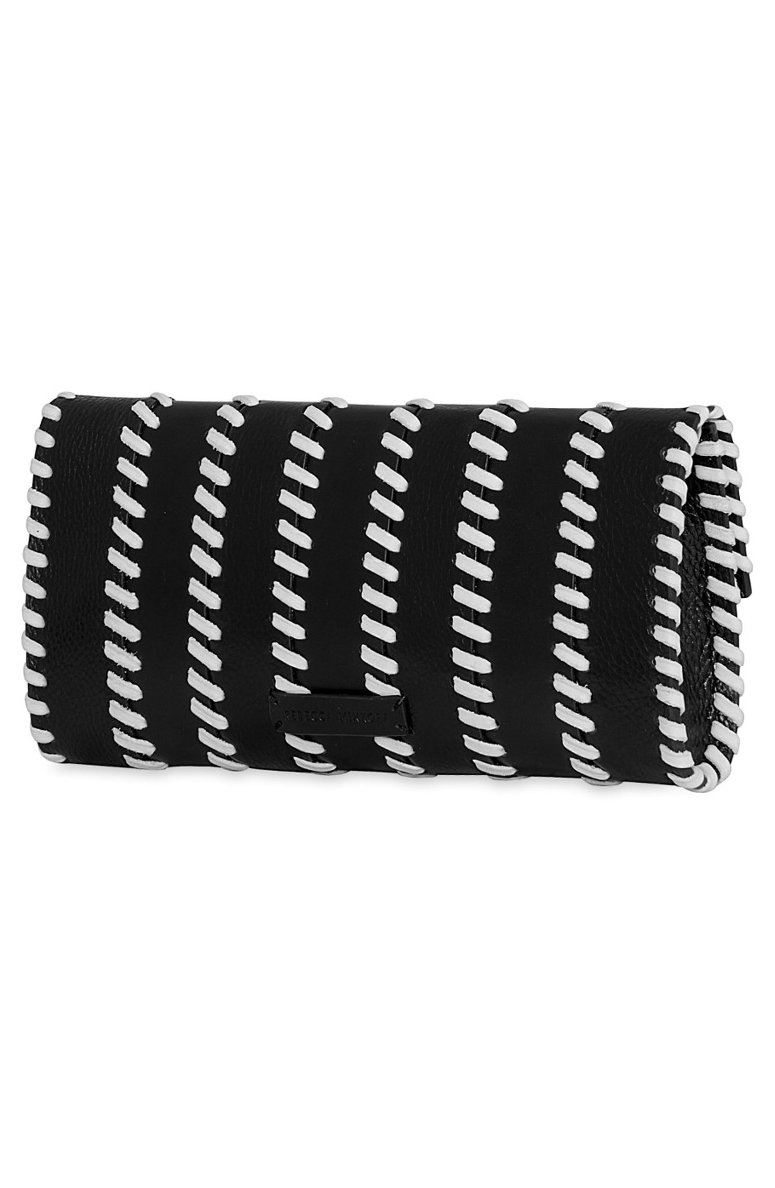 Rebecca Minkoff Whipstitch Patchwork Leather Clutch, Alternate, color, Black/ White