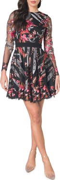 Dress the Population Alora Floral Long Sleeve A-Line Minidress