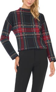 Vince Camuto Plaid Mock Neck Sweater