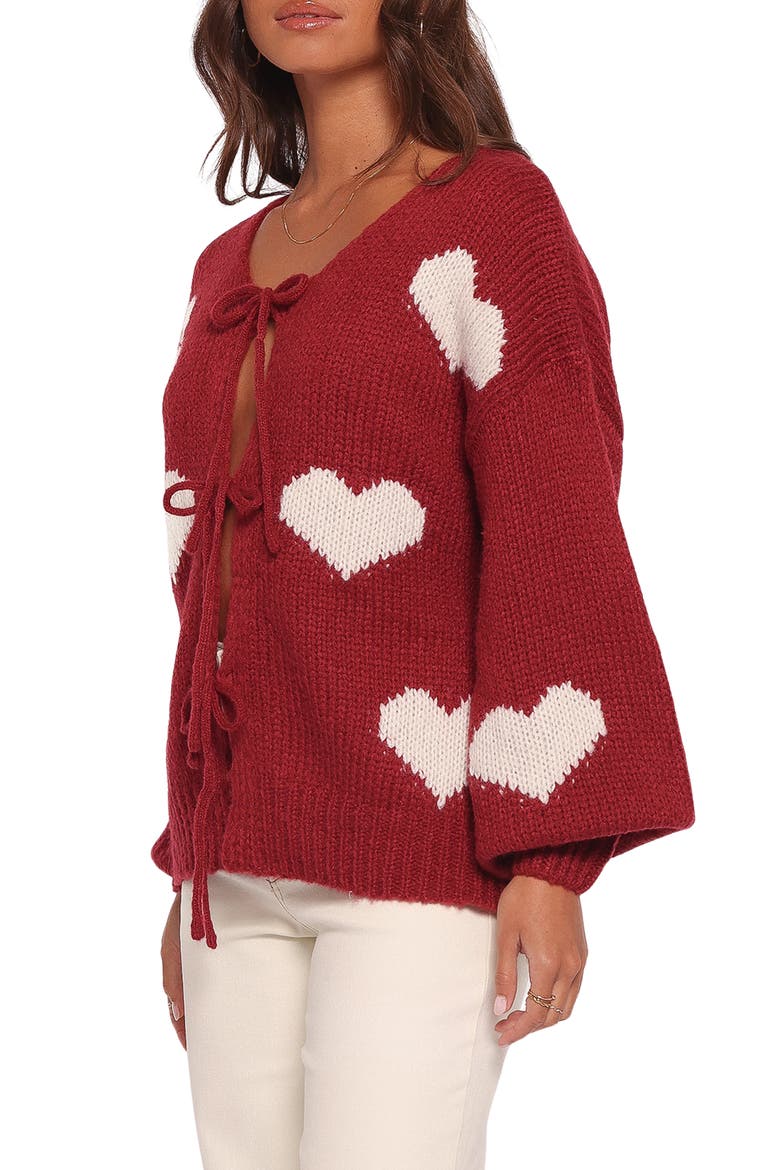 Nadine Hearts Tie Front Cardigan, Alternate, color, WINE
