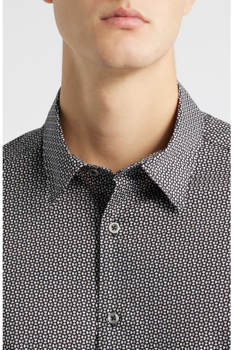 Oakley Modern Fit Microgeometric Print Stretch Cotton Button-Up Shirt, Alternate, color, BLACK
