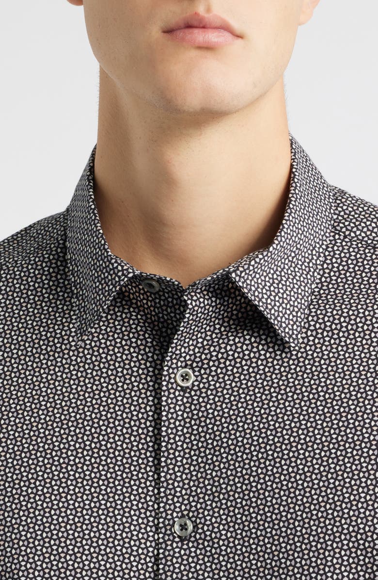 James Campbell Oakley Trim Fit Microgeometric Print Stretch Cotton Button-Up Shirt, Alternate, color, Black