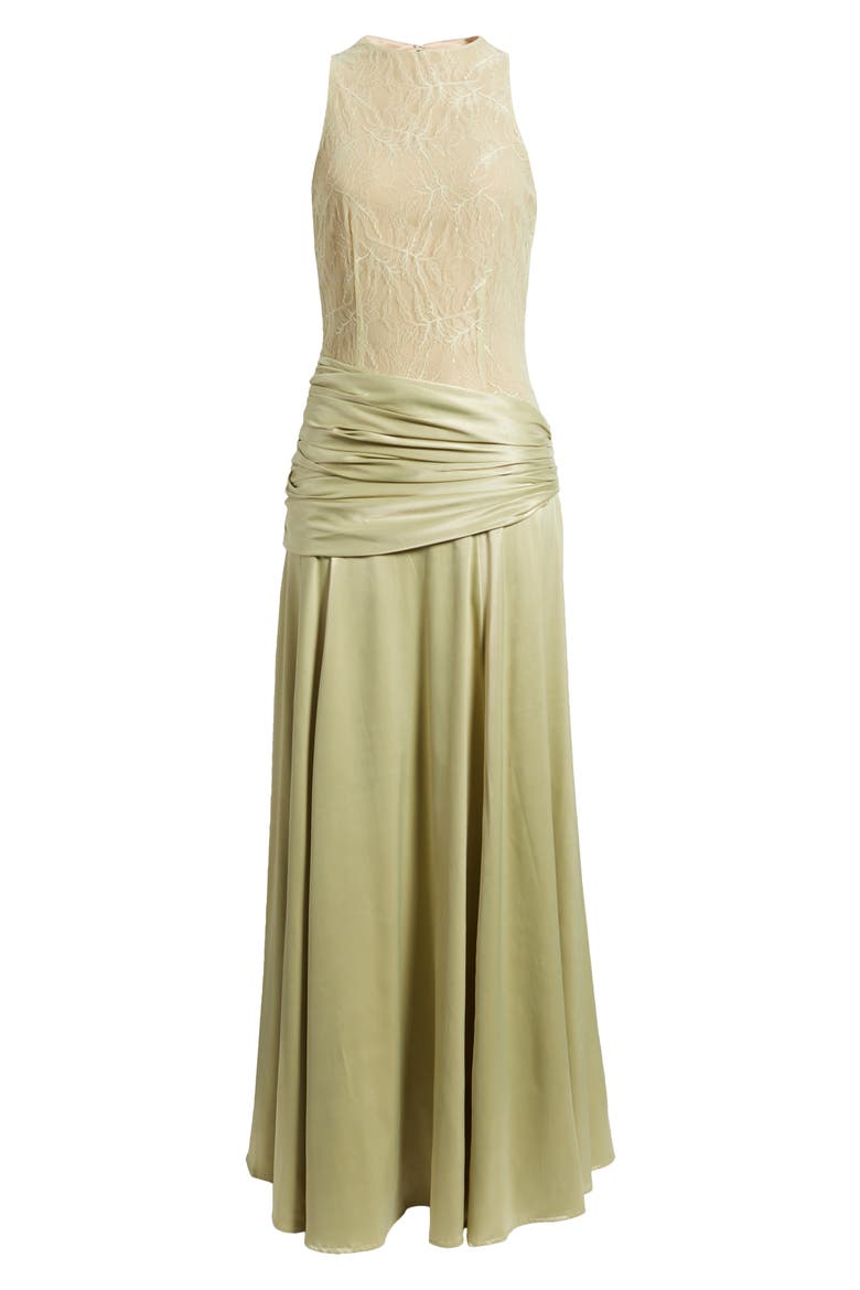 Dalia Mixed Media Gown, Alternate, color, PISTACHIO