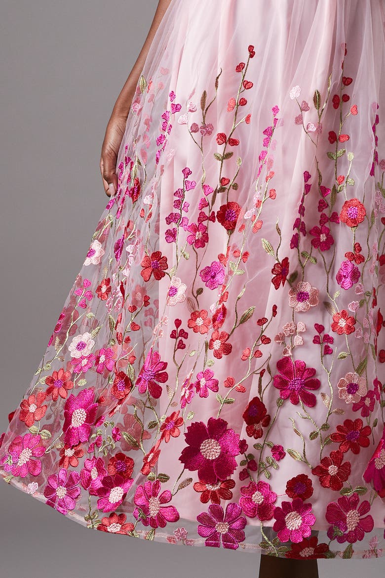 Embroidered Mesh Midi Dress, Alternate, color, Pink