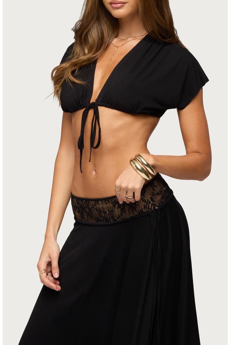 Kaylea Tie Front Open Back Top, Alternate, color, BLACK