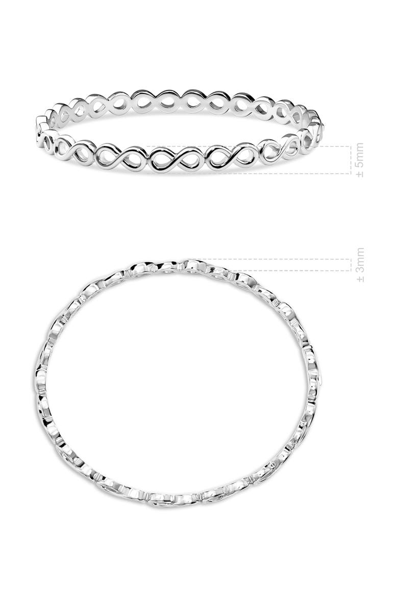 Infinity Bangle Bracelet in Rhodium Plated Sterling Silver, Alternate, color, Silver