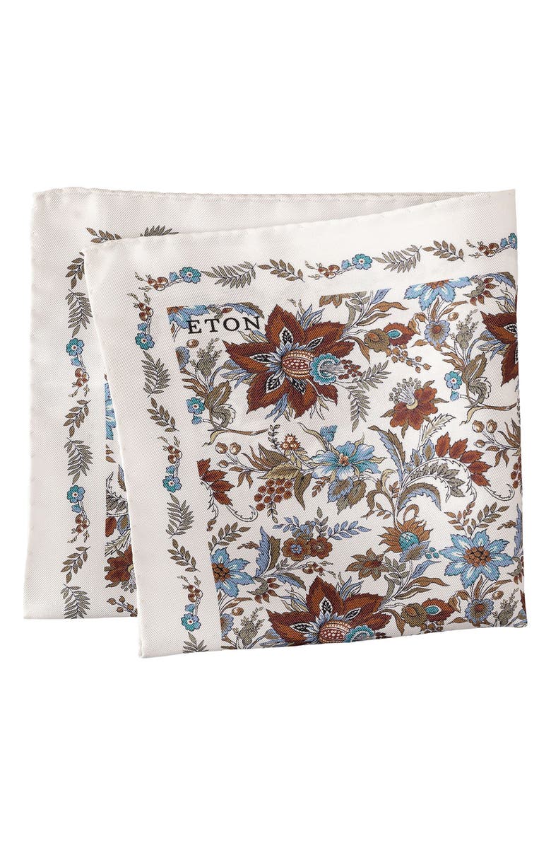Eton Floral Silk Pocket Square, Main, color, Light Beige