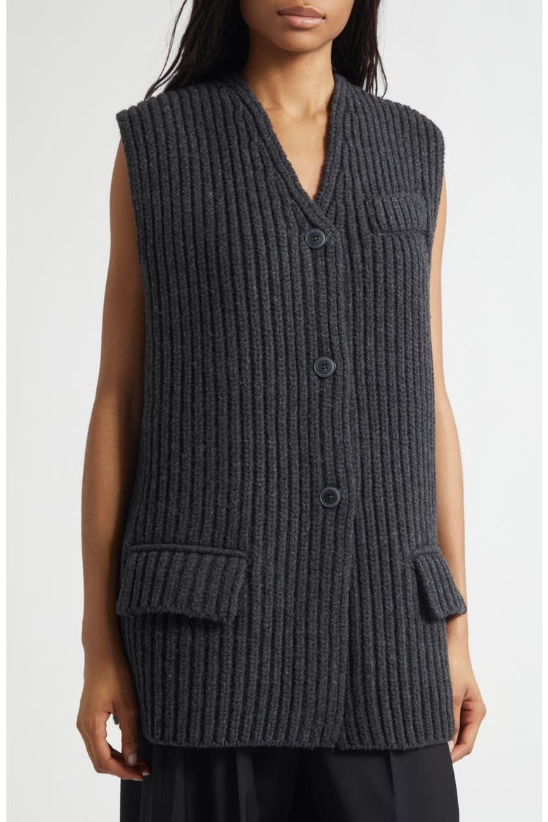 Oversize Rib Wool Button-Up Sweater Vest, Alternate, color, GRAPHITE