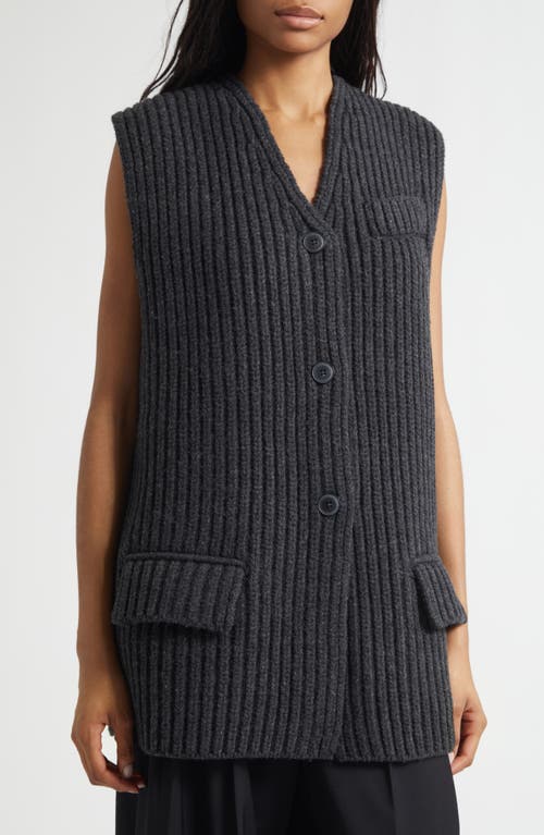 Alexander Wang Oversize Rib Wool Button-up Sweater Vest In Gray