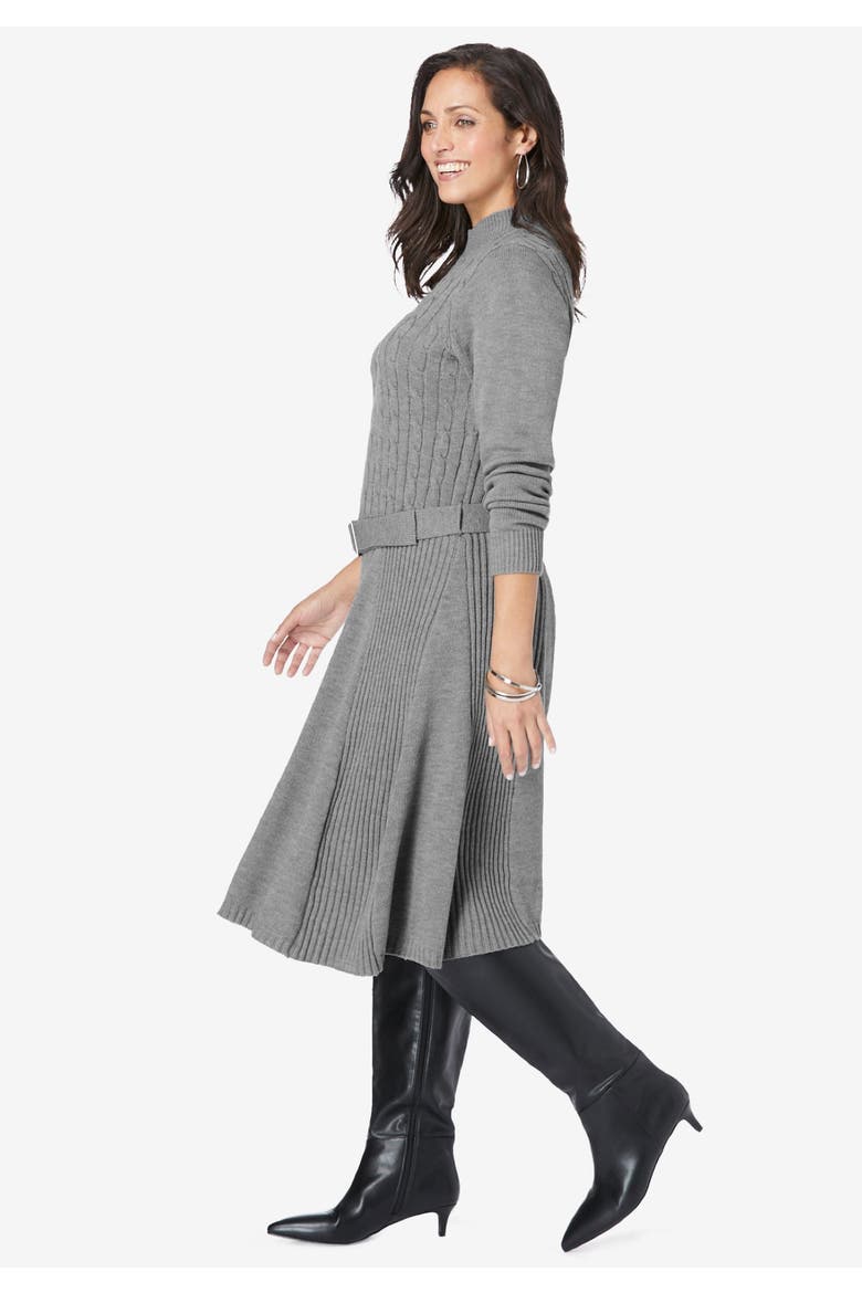 Belted Cable Sweater Dress, Alternate, color, EVENING BLUE