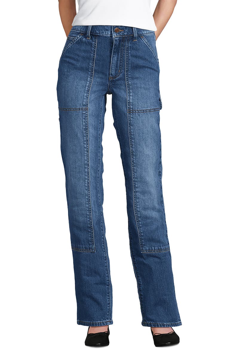 Lands' End Soft Denim High Rise Rail Straight Leg Utility Jeans, Alternate, color, Indigo Tide Blue