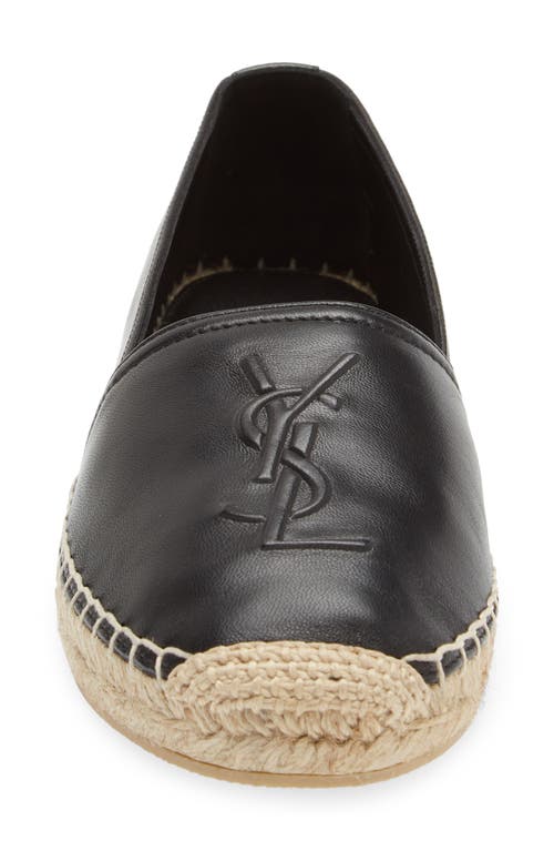 Saint Laurent Logo Leather Espadrilles Flat Shoes Black In Black