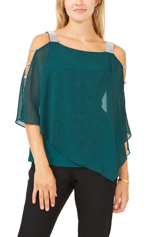 Chaus Sparkle Strap Layered Chiffon Blouse In Green
