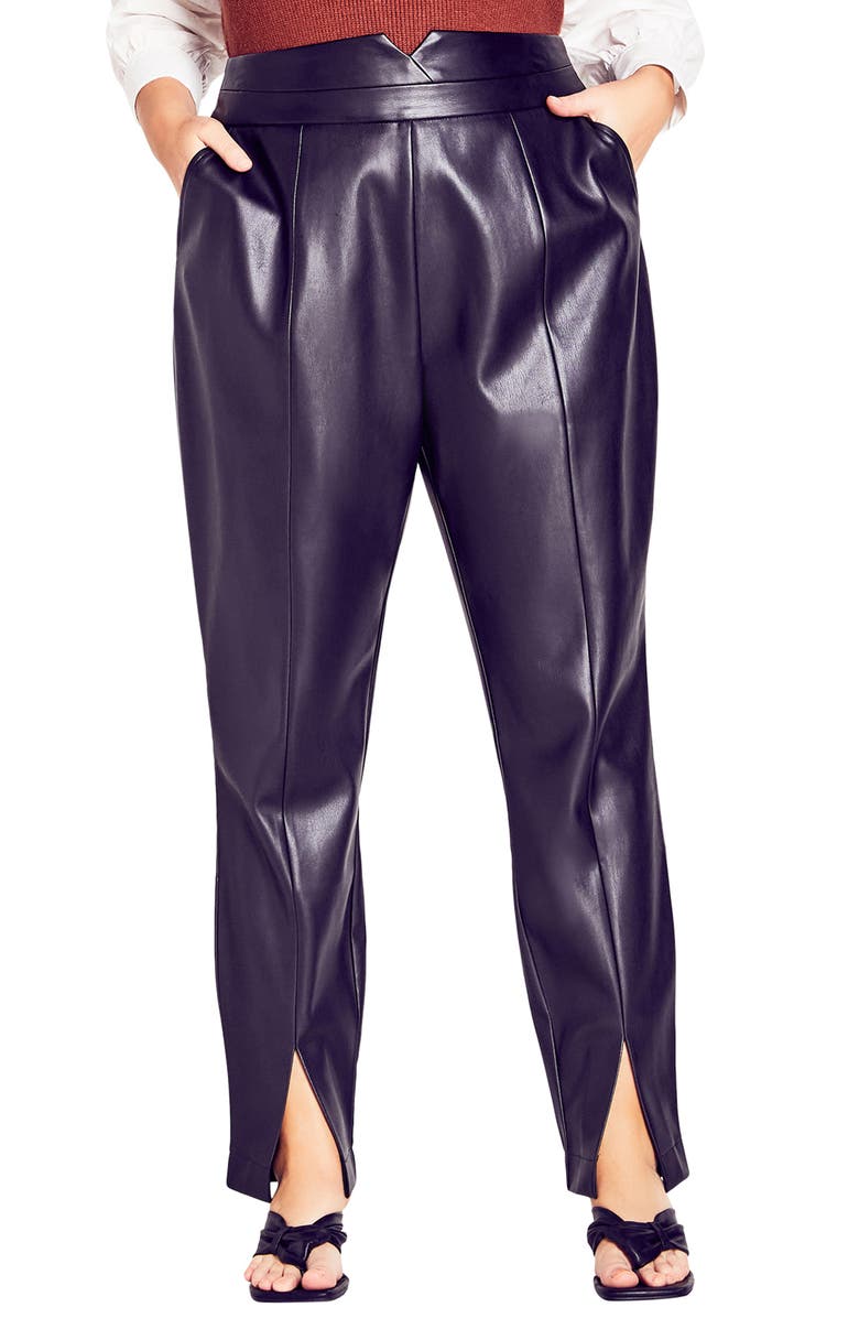 City Chic Sophia Faux Leather Split Pants, Main, color,