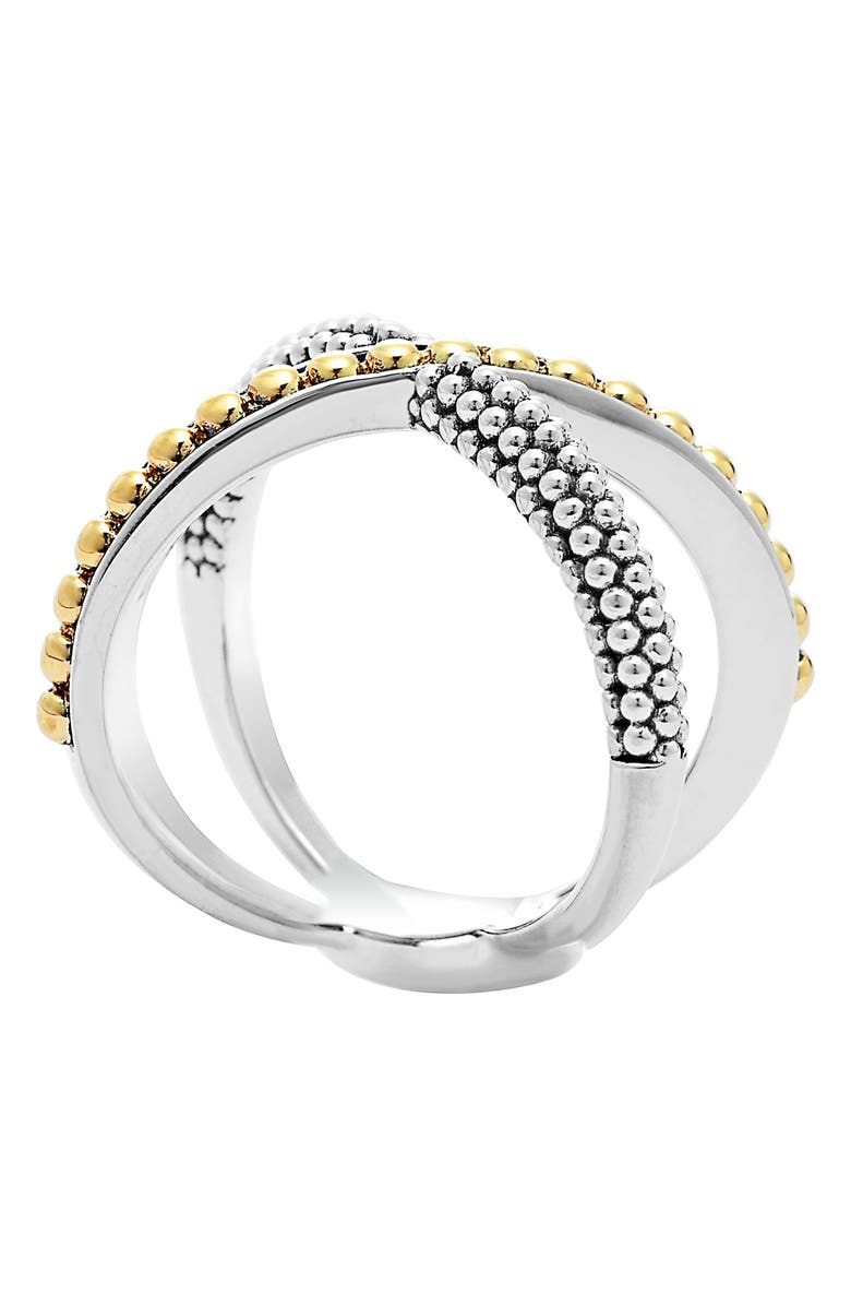 LAGOS KSL Caviar Crossover Ring, Alternate, color, Silver/ Gold