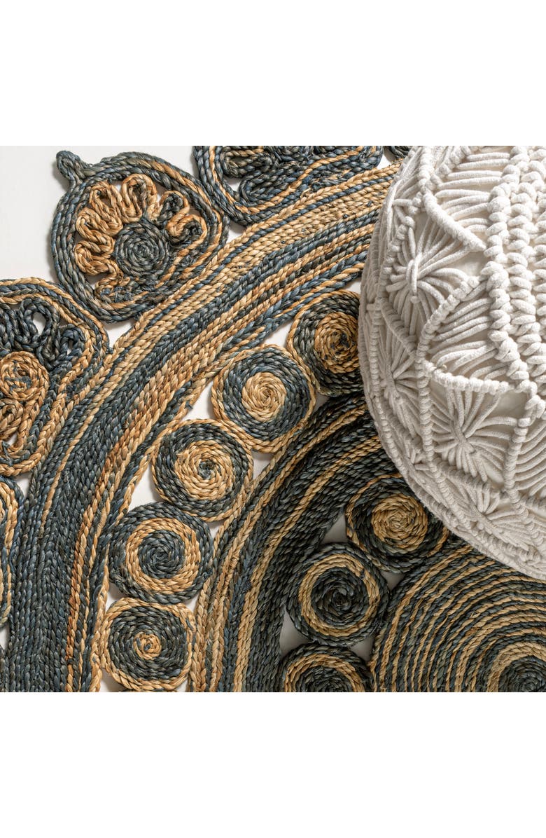 JONATHAN Y Flora Medallion Contemporary Bohemian Round Jute Round Area Rug, Alternate, color, Blue/Natural