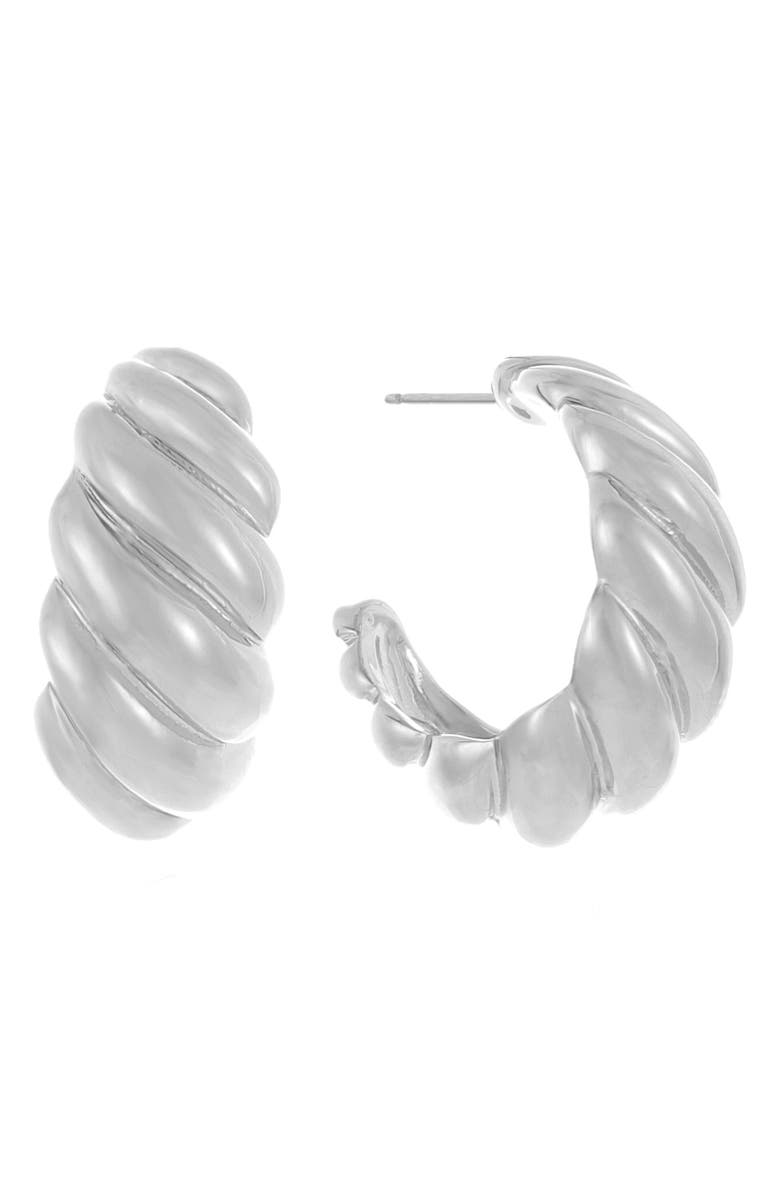 Ettika Croissant Hoop Earrings, Main, color, Silver