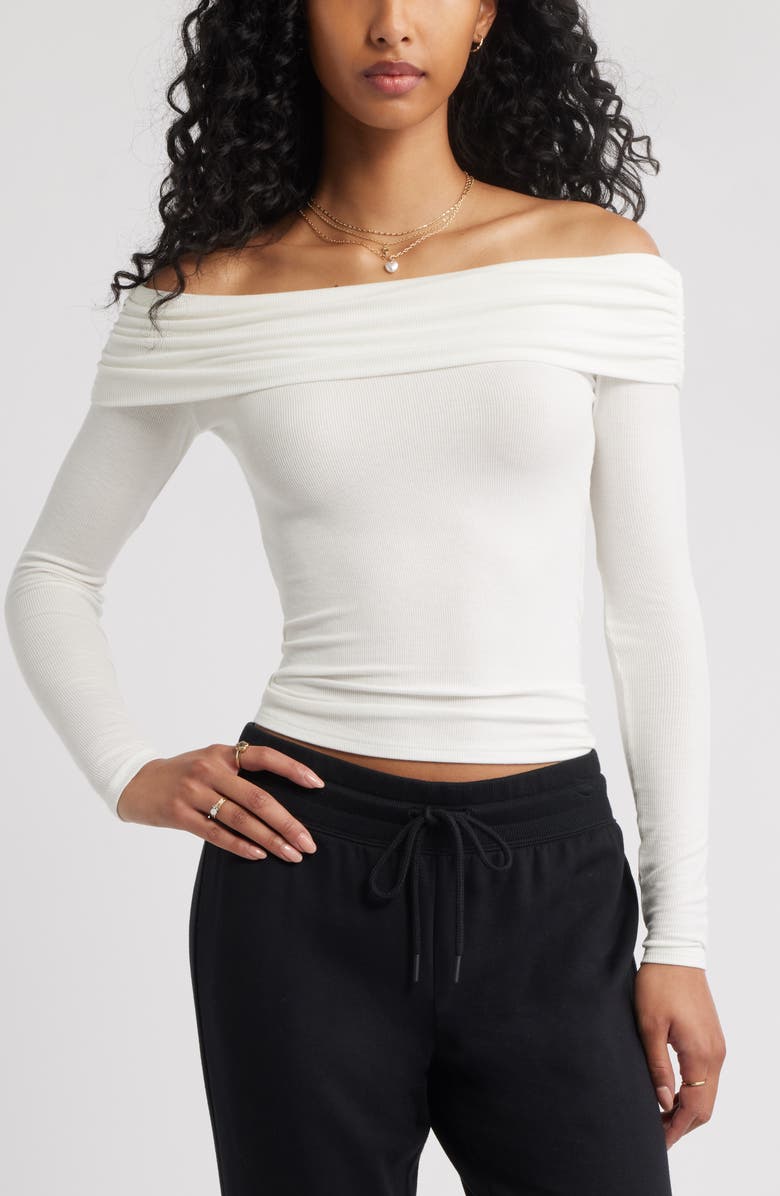 BP. Rib Off the Shoulder Top, Main, color, Ivory
