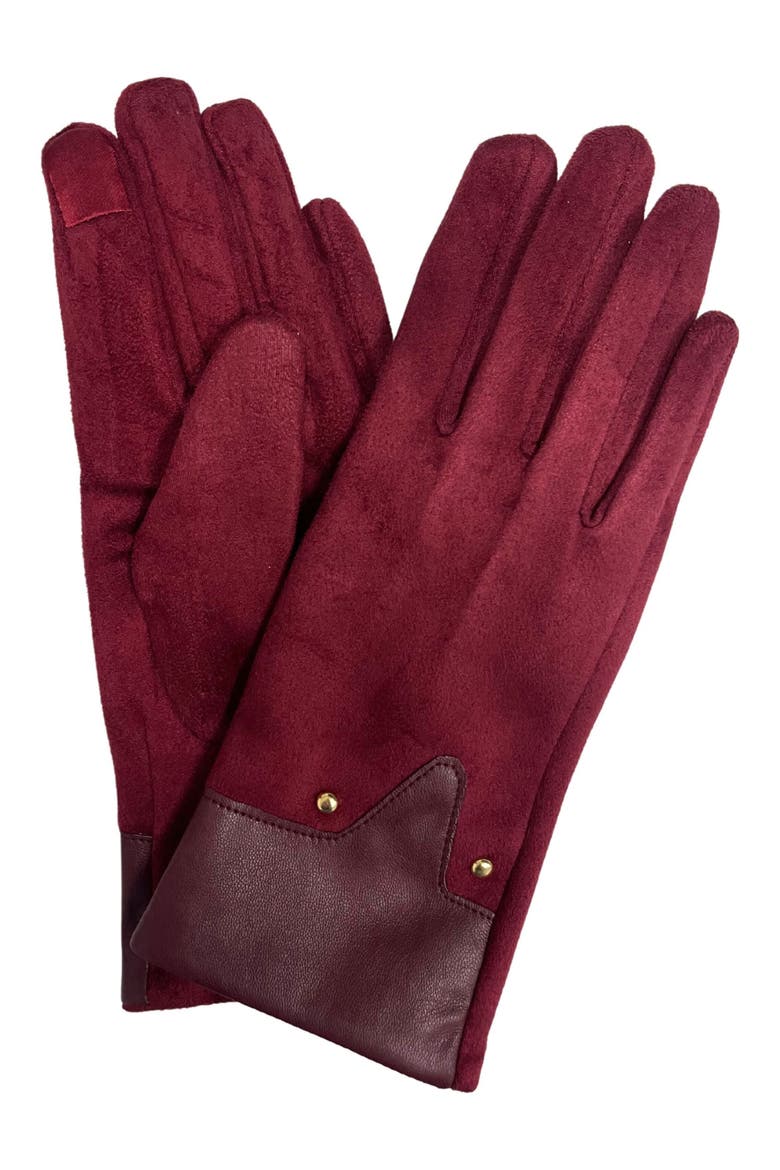 Studded Faux Suede Gloves, Main, color, BURGUNDY