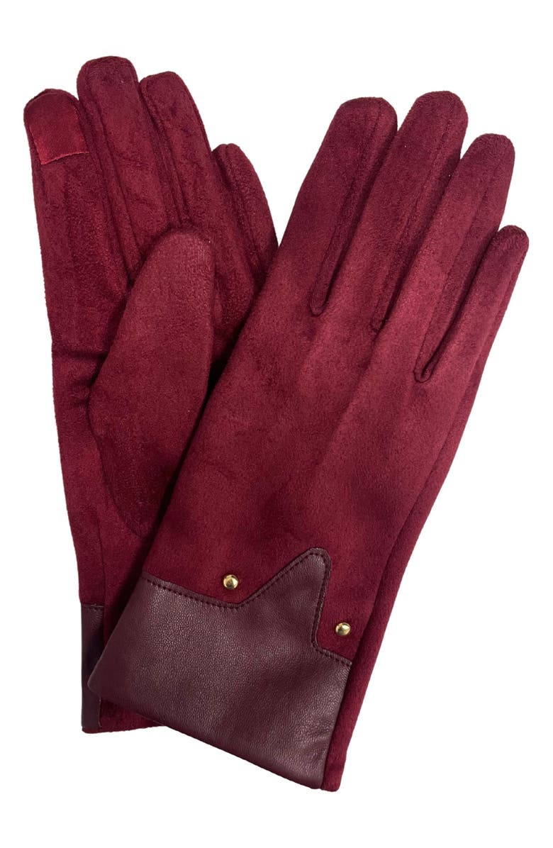 MARCUS ADLER Studded Faux Suede Gloves, Main, color, Burgundy