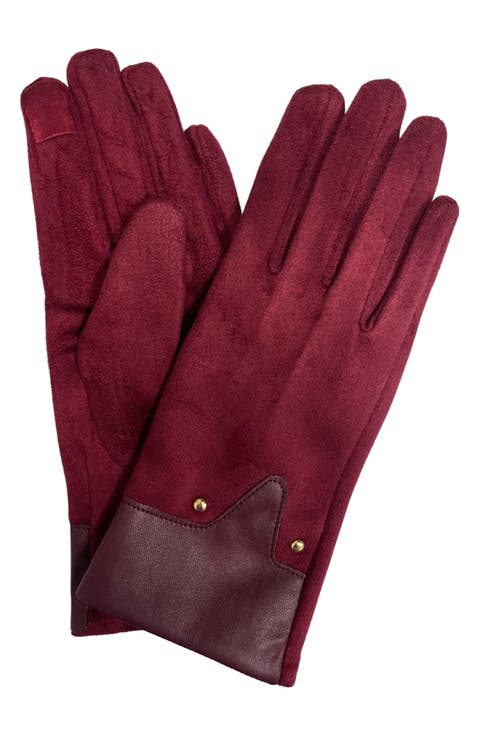 Studded Faux Suede Gloves