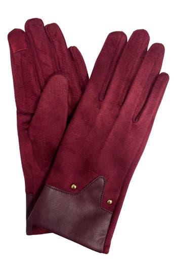 Marcus Adler Studded Faux Suede Gloves In Burgundy