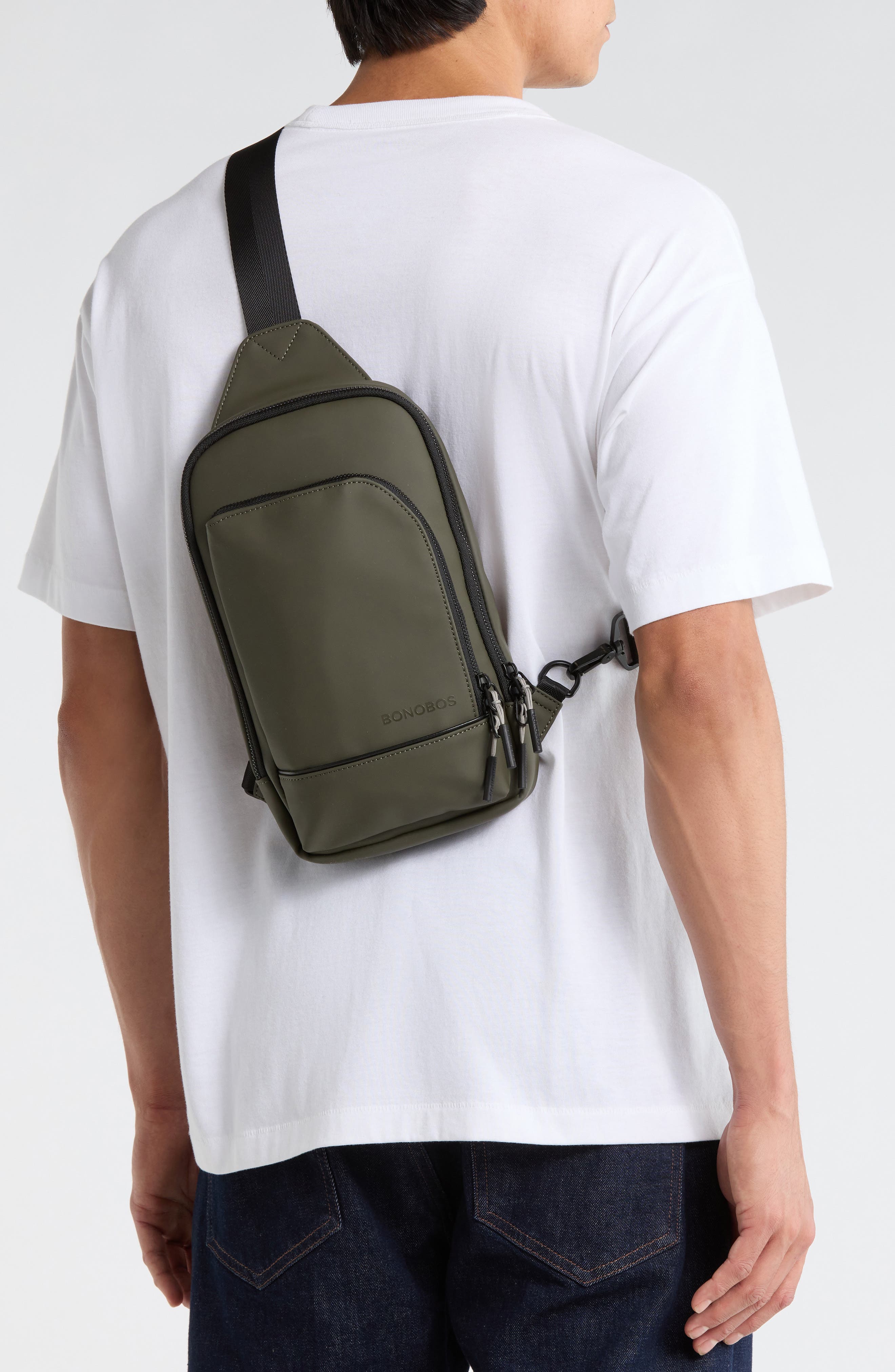 Rubberized Sling Backpack, Alternate, color, OLIVE