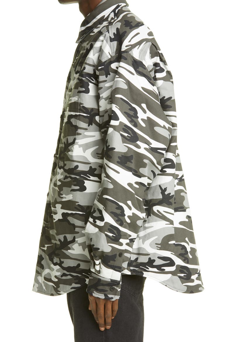 Camo Padded Button-Up Shirt, Alternate, color, GREY