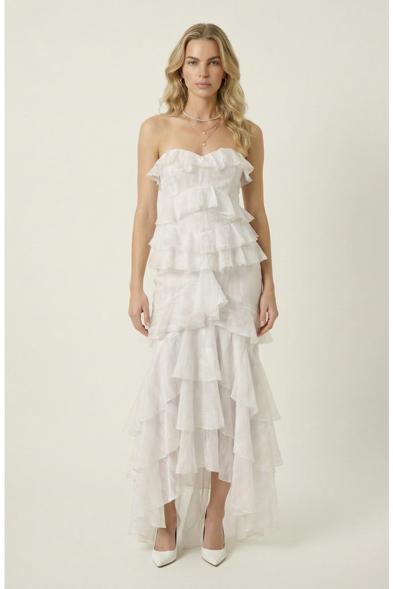 Strapless Tiered Ruffle Maxi Dress, Main, color, Ivory