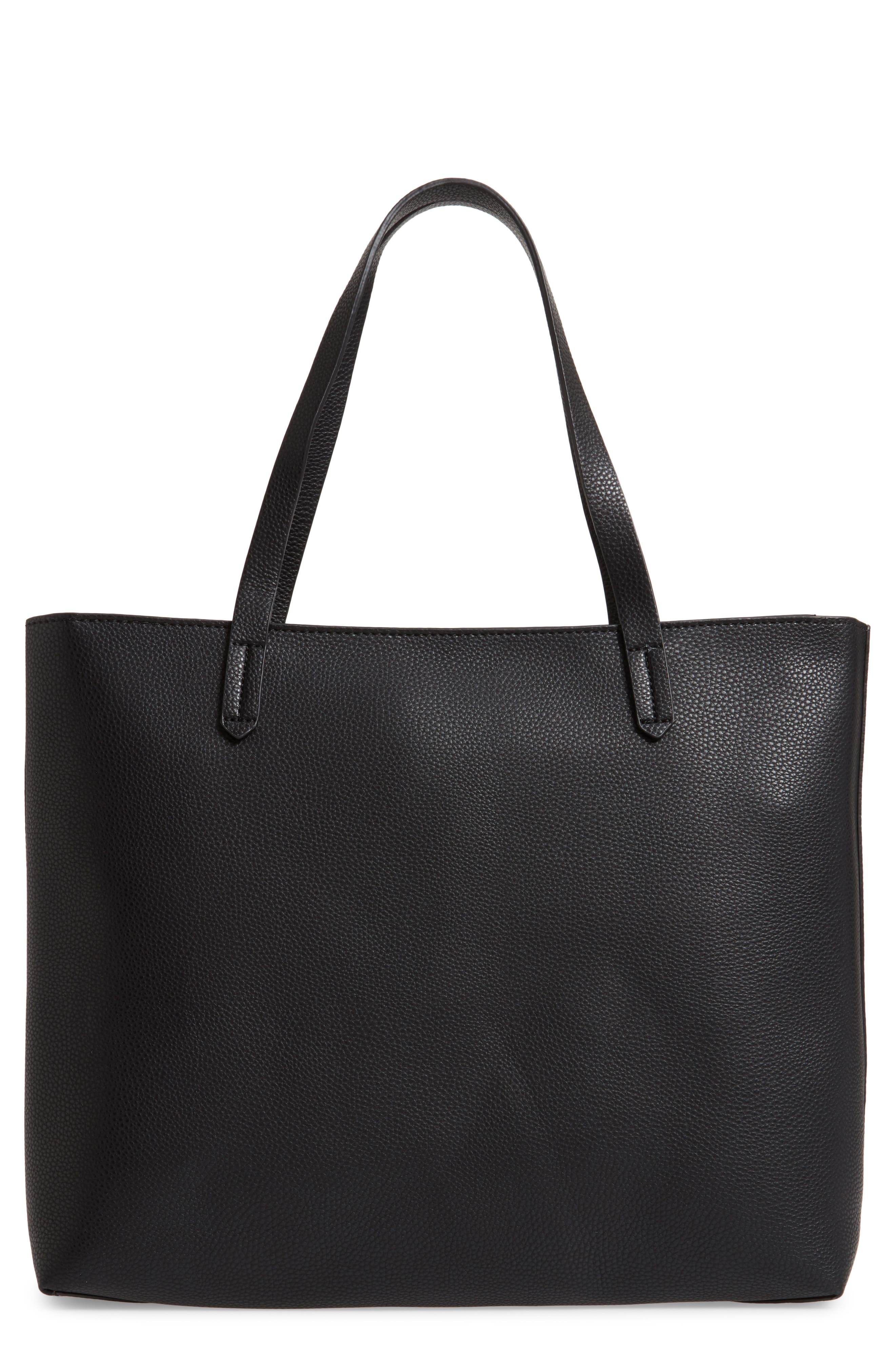 Faux Leather Classic Tote, Main, color, BLACK