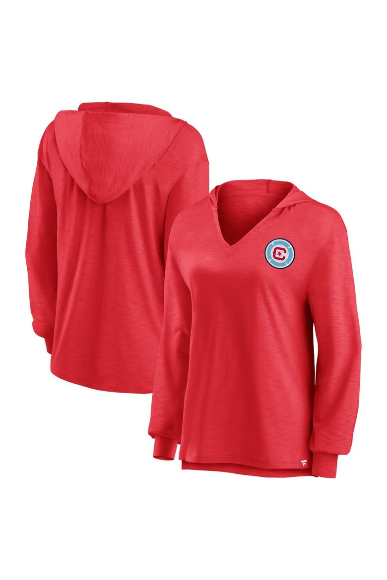 Women's Fanatics Branded Red Chicago Fire Iconic Slub Lightweight V-Neck Pullover Hoodie, Alternate, color, Red