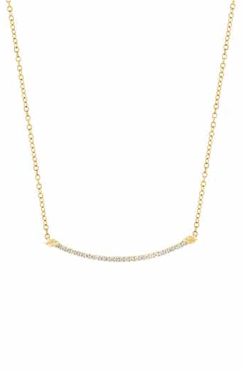 14K Gold Plated Sterling Silver Lab Grown Diamond Bar Pendant Necklace