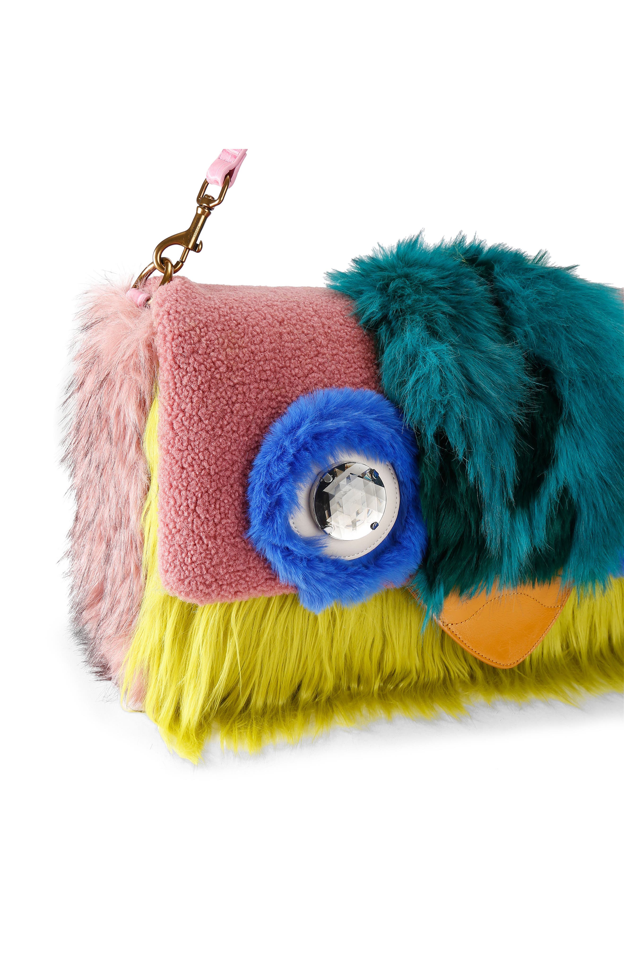 Macro Oxford Mascot Faux Fur and Leather Shoulder Bag, Alternate, color, PINK COMB