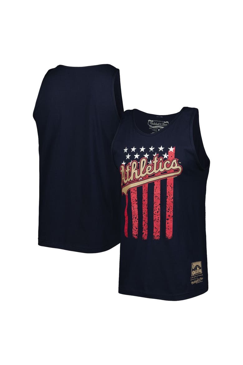 Men's Mitchell & Ness Navy Oakland Athletics Cooperstown Collection Stars and Stripes Tank Top, Main, color, Navy