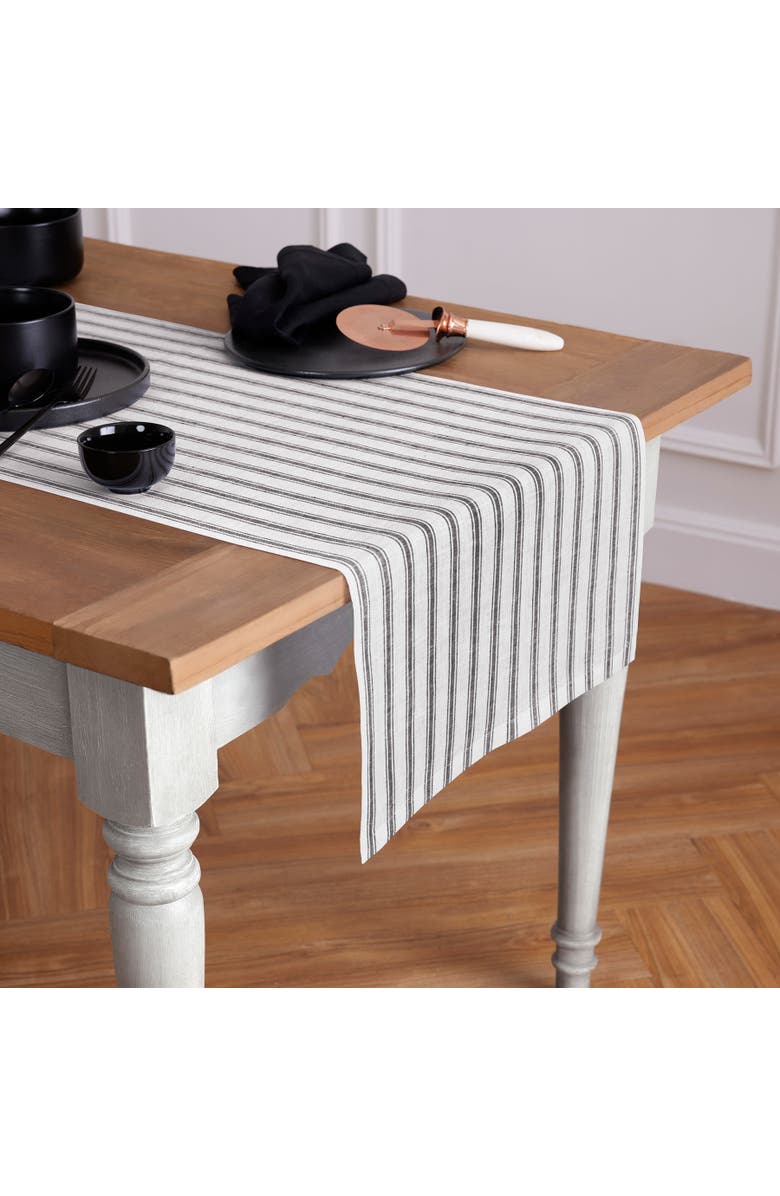 Solino Home Linen Table Runner for Dining Table, Holiday and Everyday Table Decor - Capri Ticking Stripe, Alternate, color, 