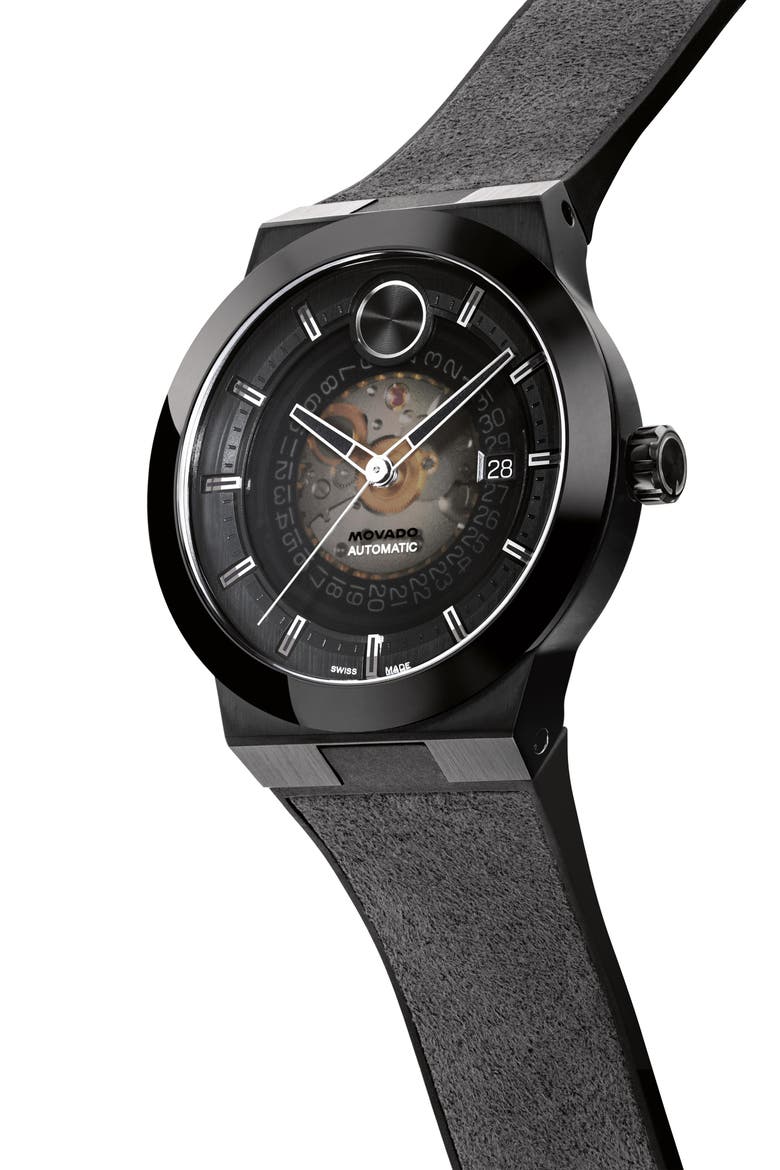 Bold Fusion Automatic Mixed Media Strap Watch, 43.5mm, Alternate, color, BLACK