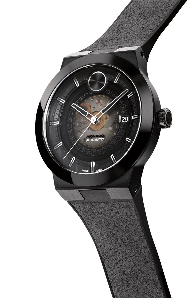 Movado Bold Fusion Automatic Mixed Media Strap Watch, 43.5mm, Alternate, color, Black