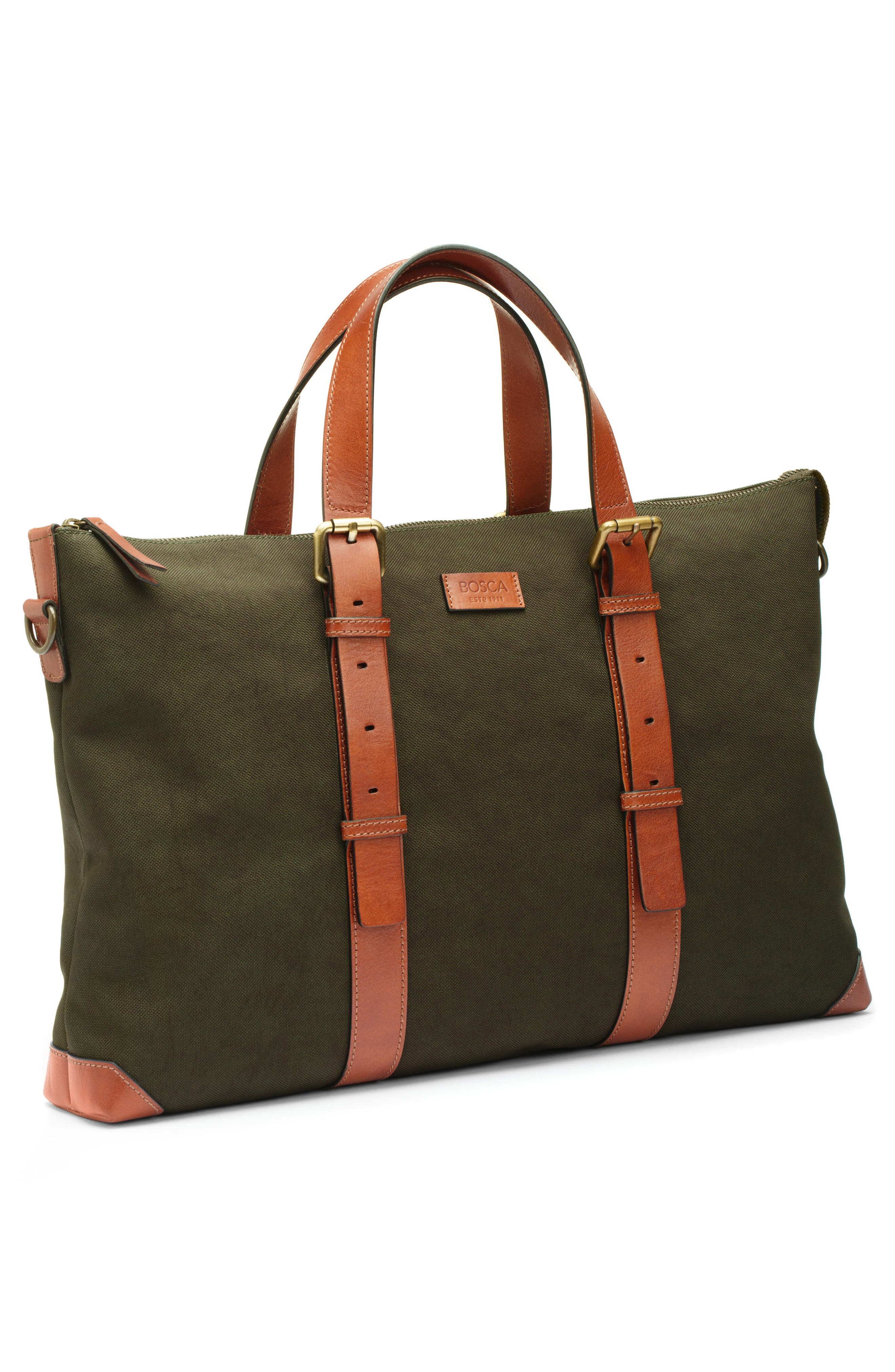 Bosca Arno Slim Recycled Nylon & Leather Tote, Alternate, color, Olive Drab