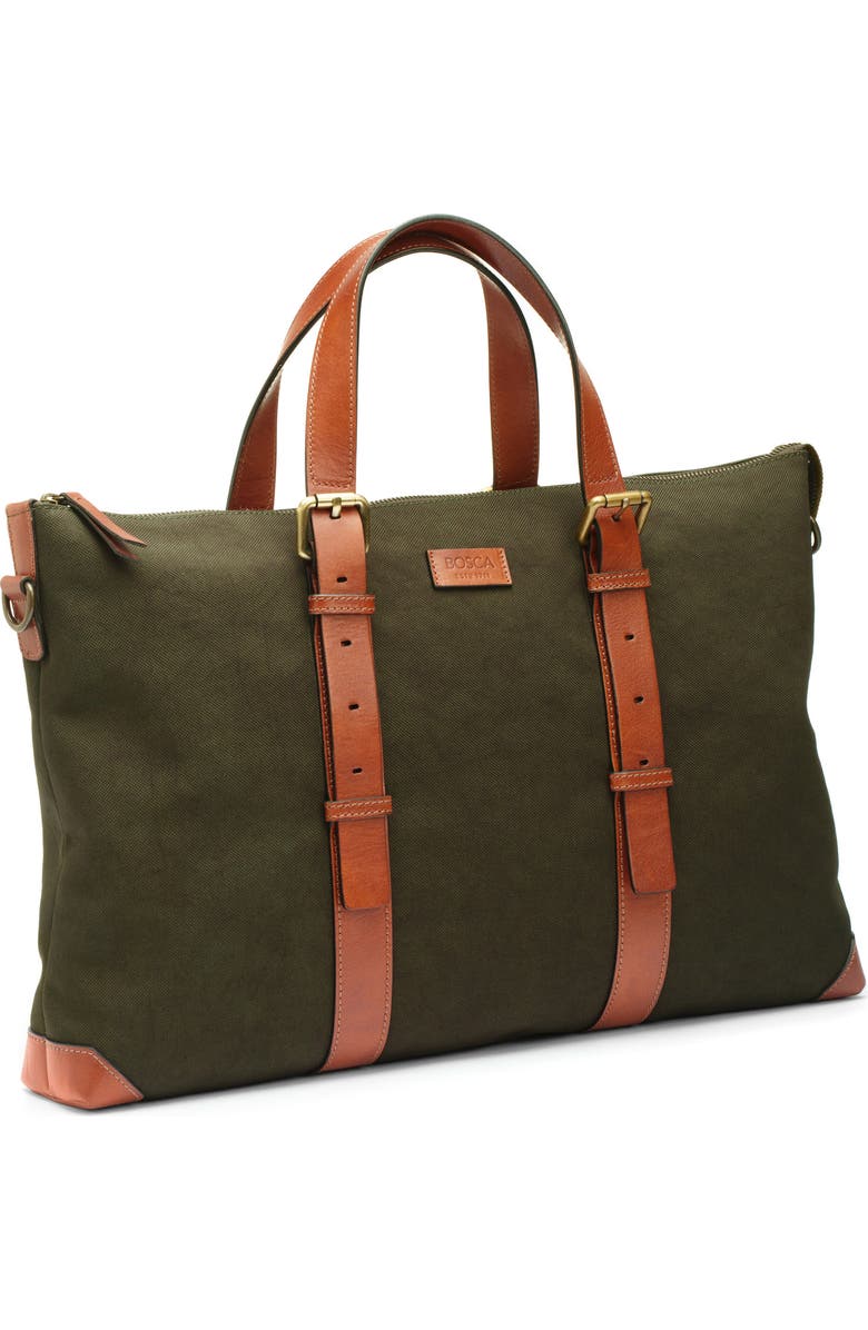 Bosca Arno Slim Recycled Nylon & Leather Tote, Alternate, color, Olive Drab